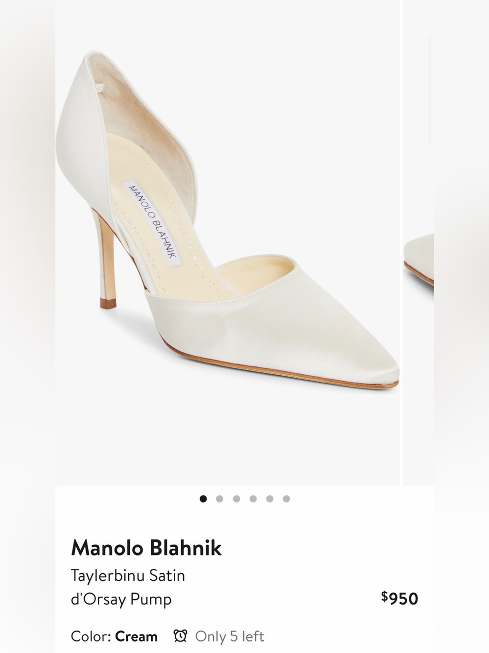 Manolo Blahnik Taylorbinu ivory Satin Pointed D'Orsay Heel pump